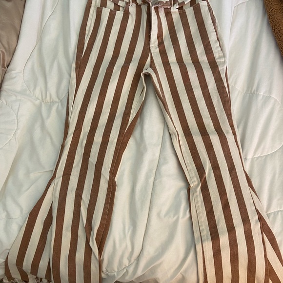 Burnt Orange and Cream Striped Flare/Bell Bottom Jeans - Picture 2 of 2
